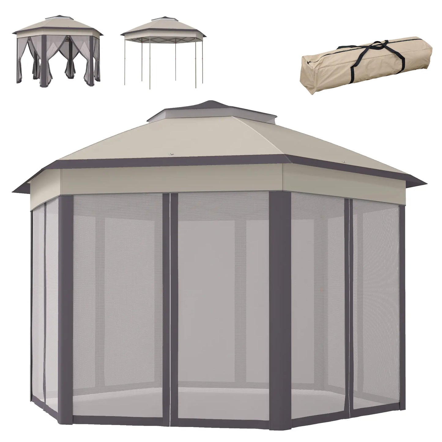 13' x 13' Pop Up Canopy Tent, Netting, Carry Bag, Coffee Beige Pop Up Canopies Coffee and Beige at Gallery Canada
