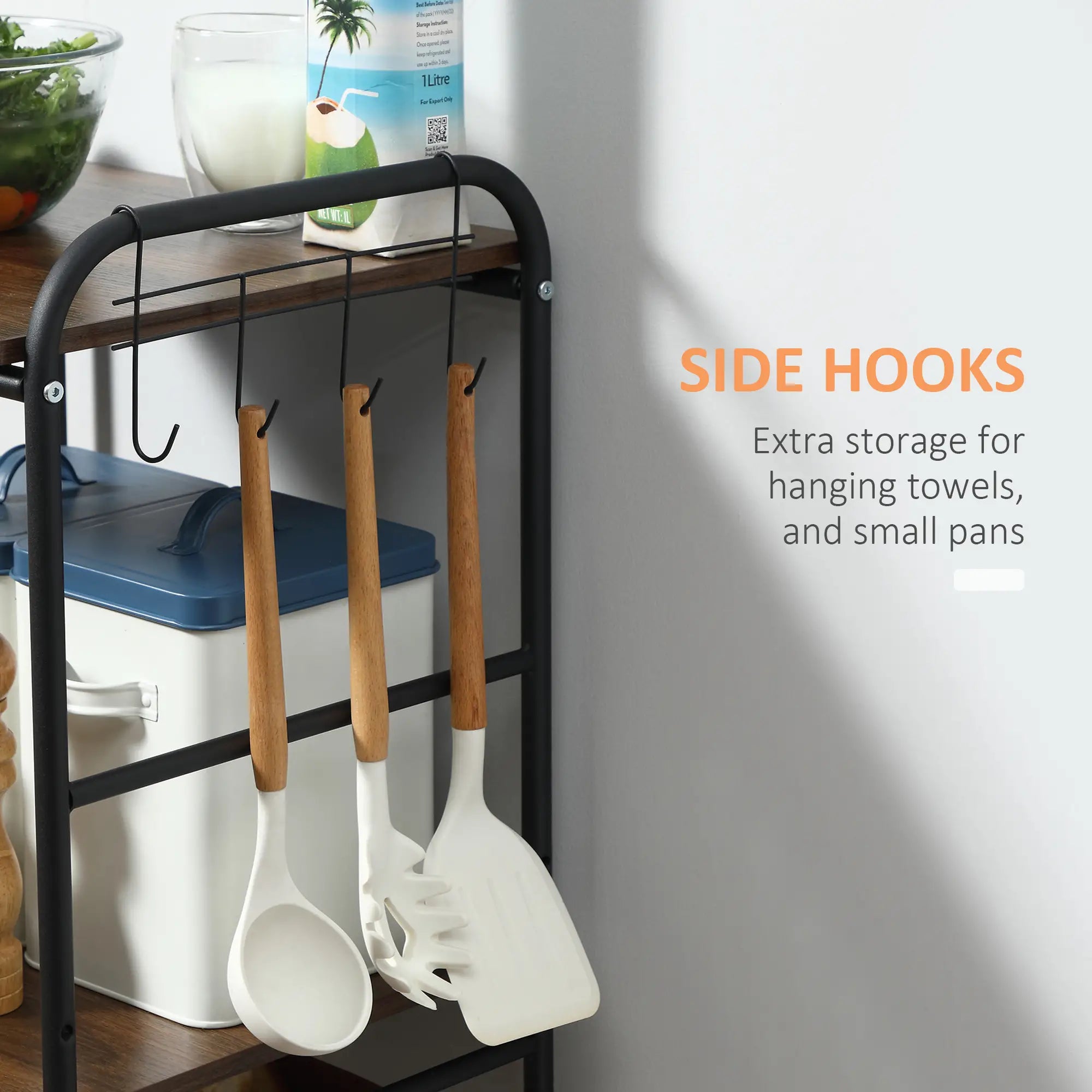 3-Tier Rolling Kitchen Cart, 2 Basket Drawers, Lockable Casters Kitchen Islands & Kitchen Carts at Gallery Canada