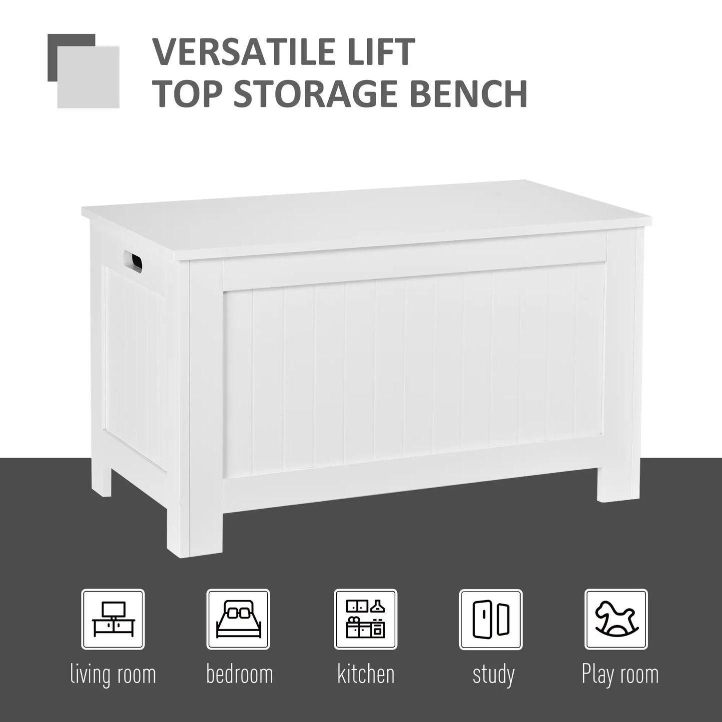 Large Storage Box, Trunk Cabinet with Lid, 2 Safety Hinges, White Storage Cabinets at Gallery Canada