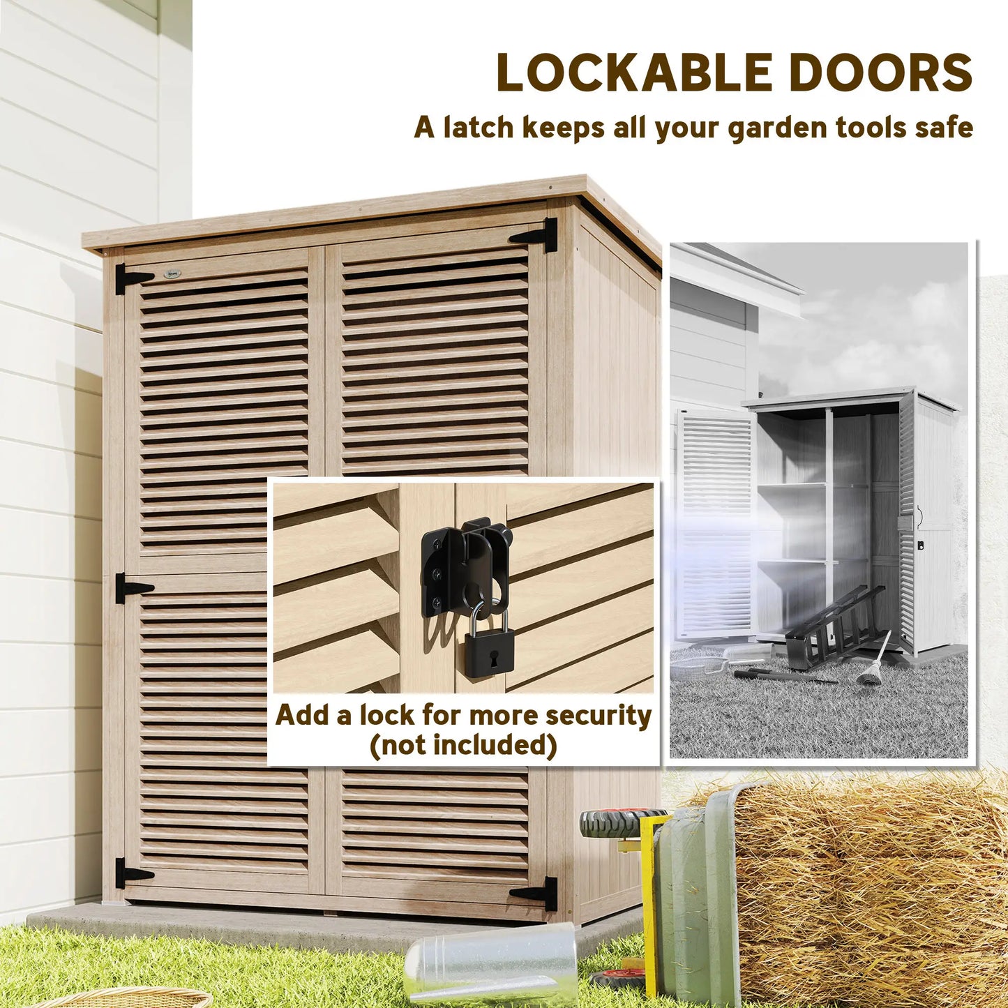 Wooden Garden Shed, 50" x 26" x 66", Waterproof Asphalt Roof, Shelves, Natural Sheds at Gallery Canada