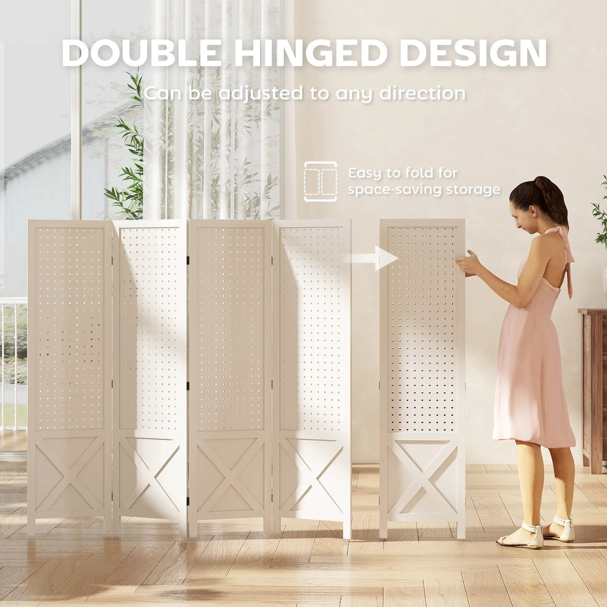 56.9" Wooden Room Divider, 4 Panel Folding Privacy Screen, White Room Dividers at Gallery Canada