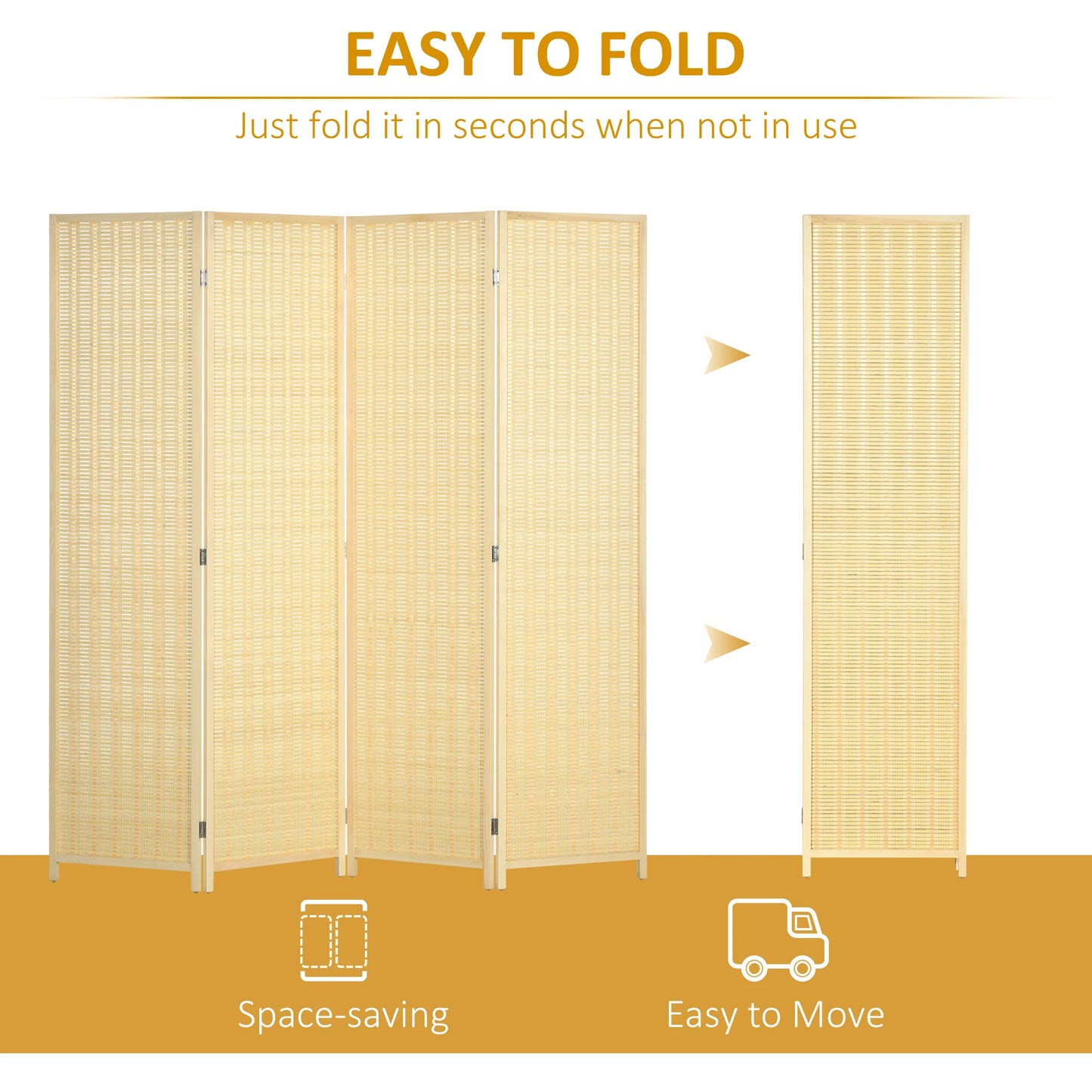 Woven Bamboo Room Divider, 4 Panel, 71"x71"x0.6", Natural Room Dividers at Gallery Canada