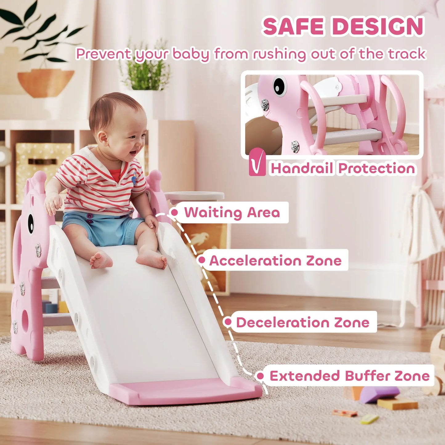 3 in 1 Toddler Slide, Climber, Basketball Hoop, Giraffe Design, Pink Gym Sets & Swings at Gallery Canada