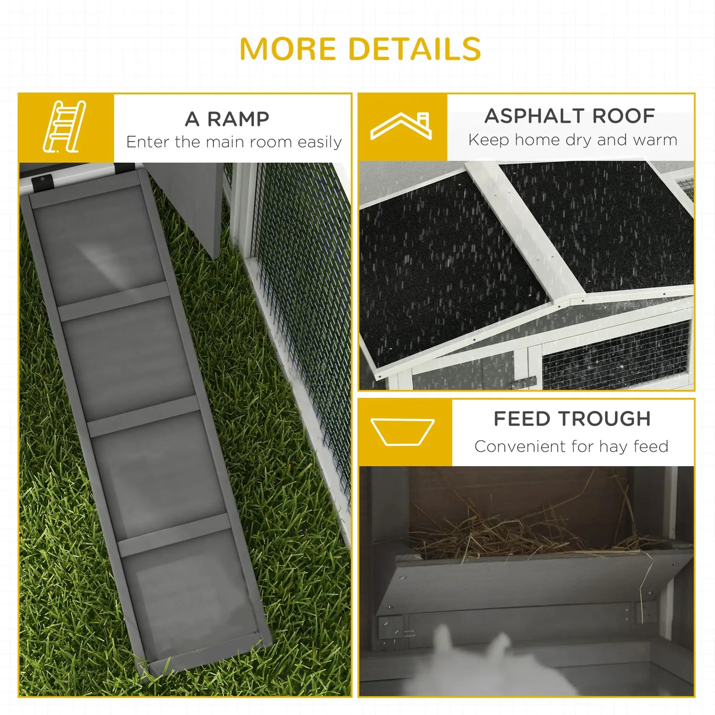 Wooden Rabbit Hutch, Guinea Pig House, Removable Tray, Openable Roof, Grey Rabbit Hutch at Gallery Canada
