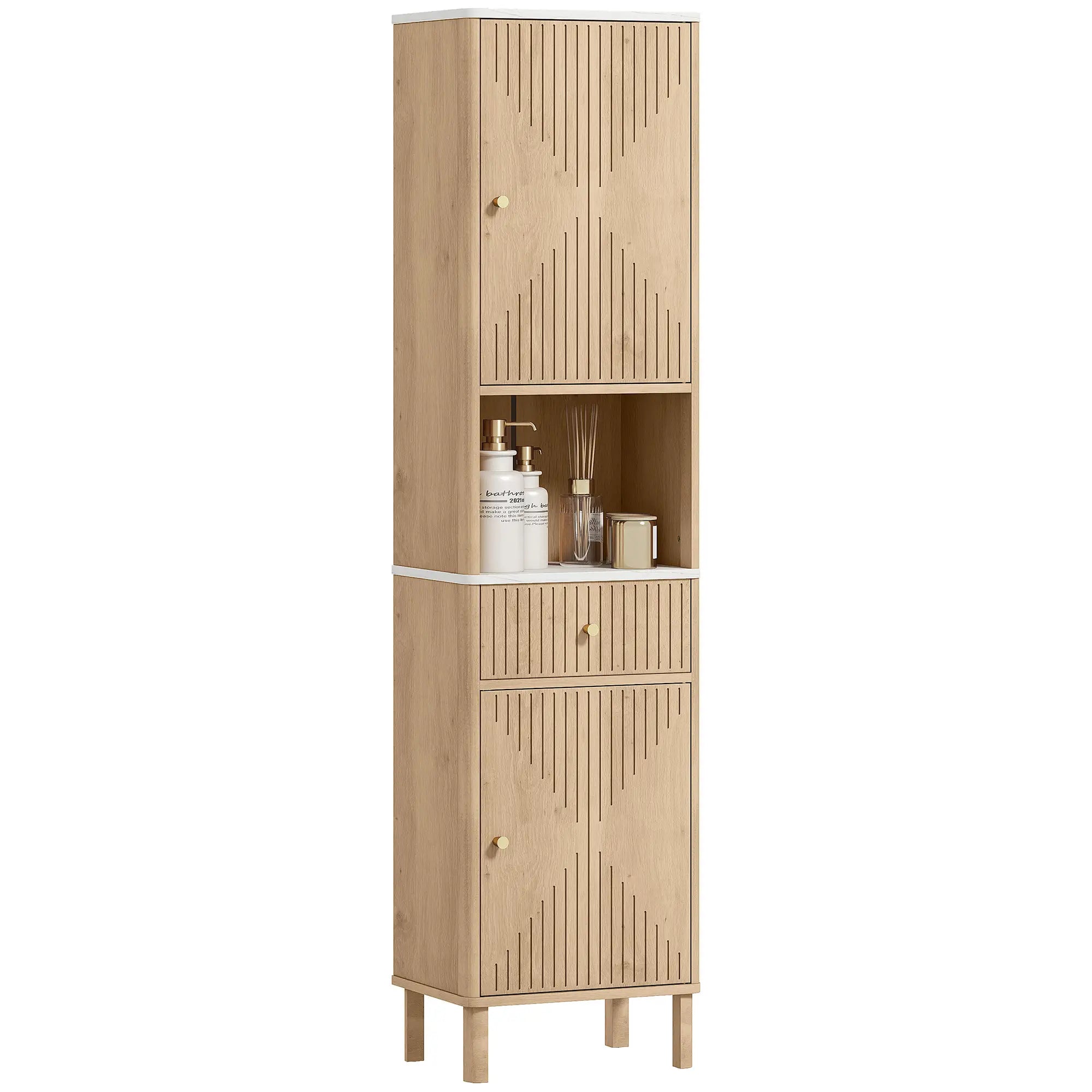 66 in Tall Bathroom Cabinet With Drawer, Oak Freestanding Bathroom Cabinets at Gallery Canada