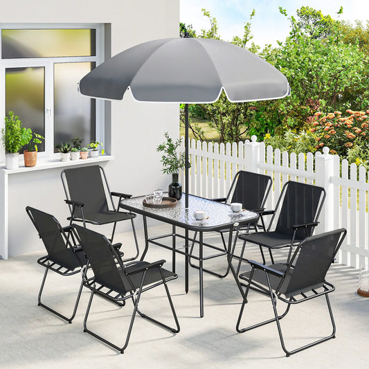8 Piece Patio Set, Folding Chairs, Tempered Glass Tabletop, Black Outdoor Dining Sets Black at Gallery Canada