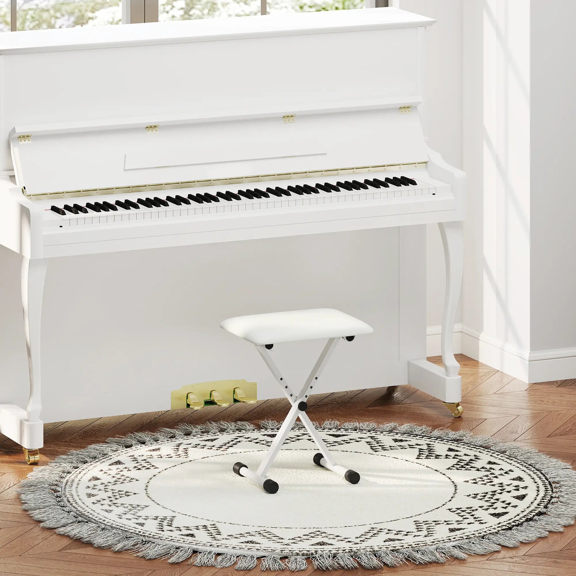 Adjustable Piano Bench, X-Style Folding Piano Stool with Padded Seat, Non-Slip Rubber Feet, Keyboard Chair, White Piano Benches at Gallery Canada