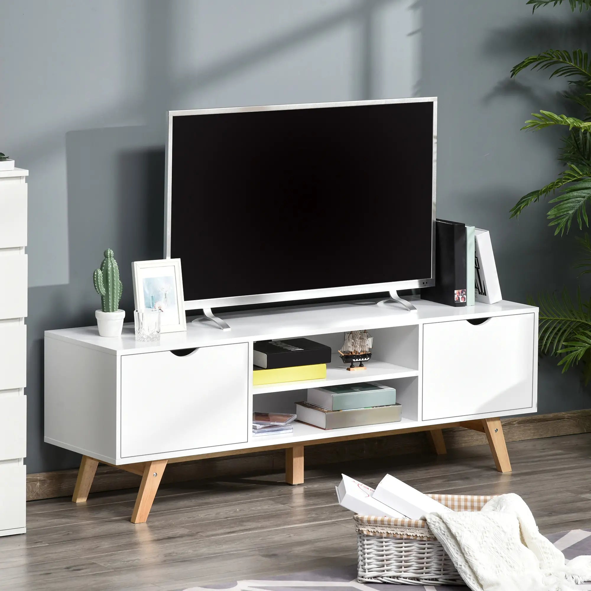 Modern Wooden TV Stand, 2 Storage Cabinets, Fits 65