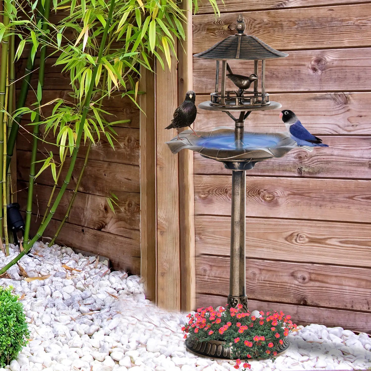 3-in-1 Garden Bird Bath Bowl, Large Water Basin, Gold Garden Decor at Gallery Canada