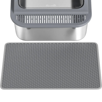 XXL Stainless Steel Cat Litter Box, Flip Lid, Mat, Scoop Cat Litter Box Enclosures at Gallery Canada