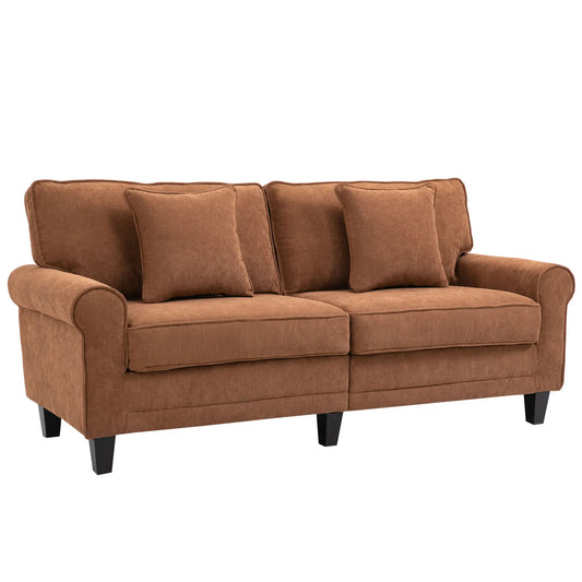 Modern 3 Seater Sofa, Corduroy Couch, Pine Wood Legs, Brown, Brown 3-Seater Sofas Brown at Gallery Canada