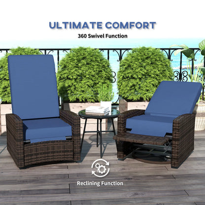 Outdoor Rattan Wicker Lounge Chair with Footrest &; Soft Cushion for Patio, Garden, Backyard, Dark Blue Patio Chairs at Gallery Canada