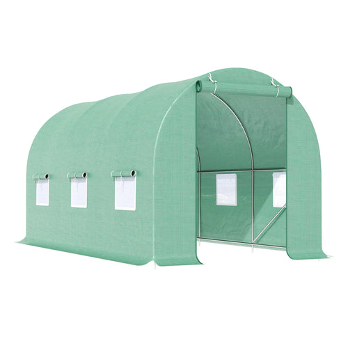15' x 6.6' x 6.6' Walk-in Greenhouse, PE Cover, Roll Up Door, Windows