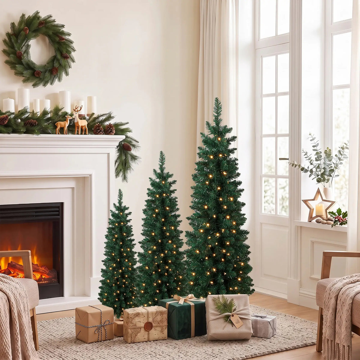 Pencil Christmas Trees Set Of 3, Pre-Lit, Green, Green Pencil Christmas Trees at Gallery Canada