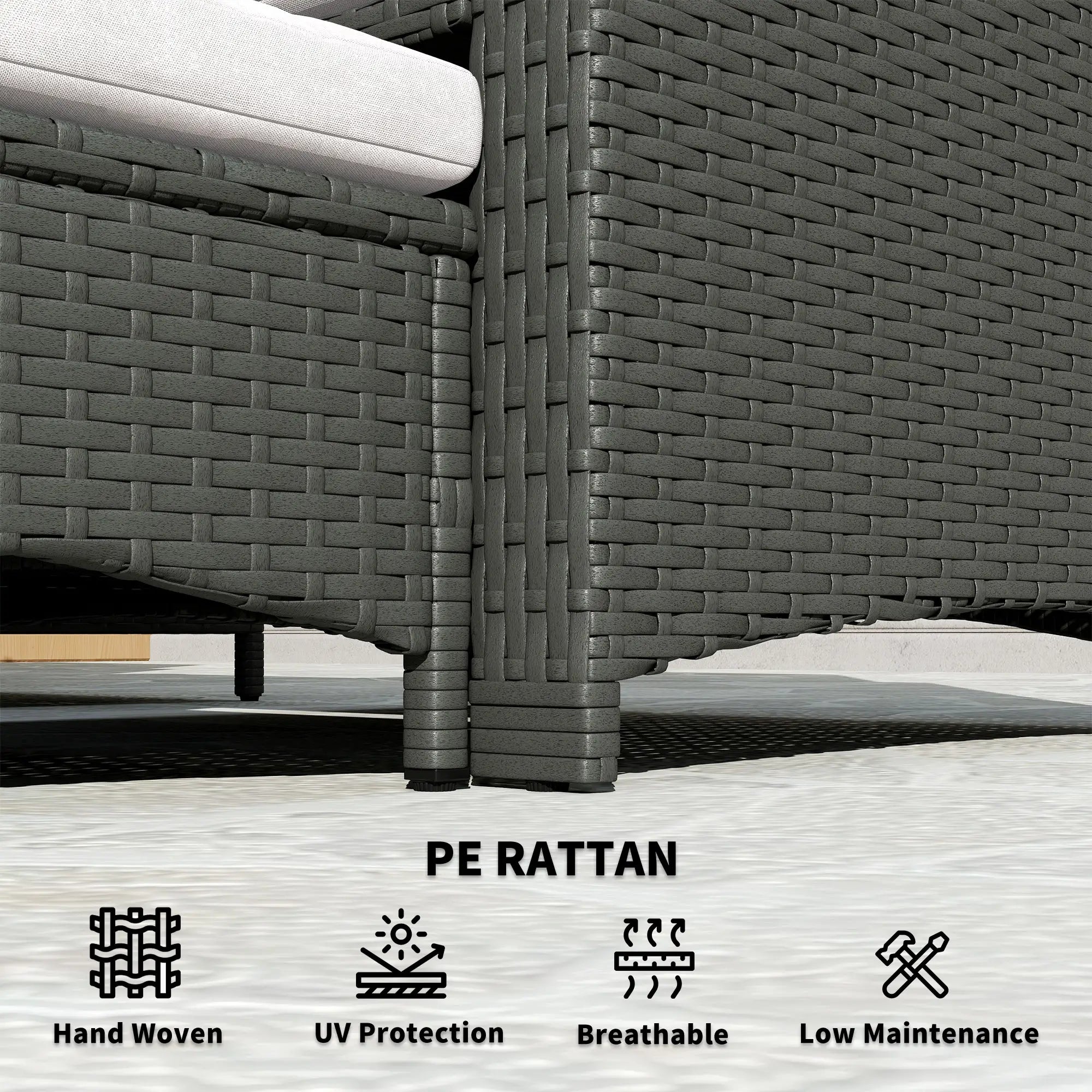5 Piece Rattan Balcony Set, Wicker Outdoor Furniture, 2-Tier Coffee Table, Ottomans, Cream White, Grey Patio Furniture Sets at Gallery Canada