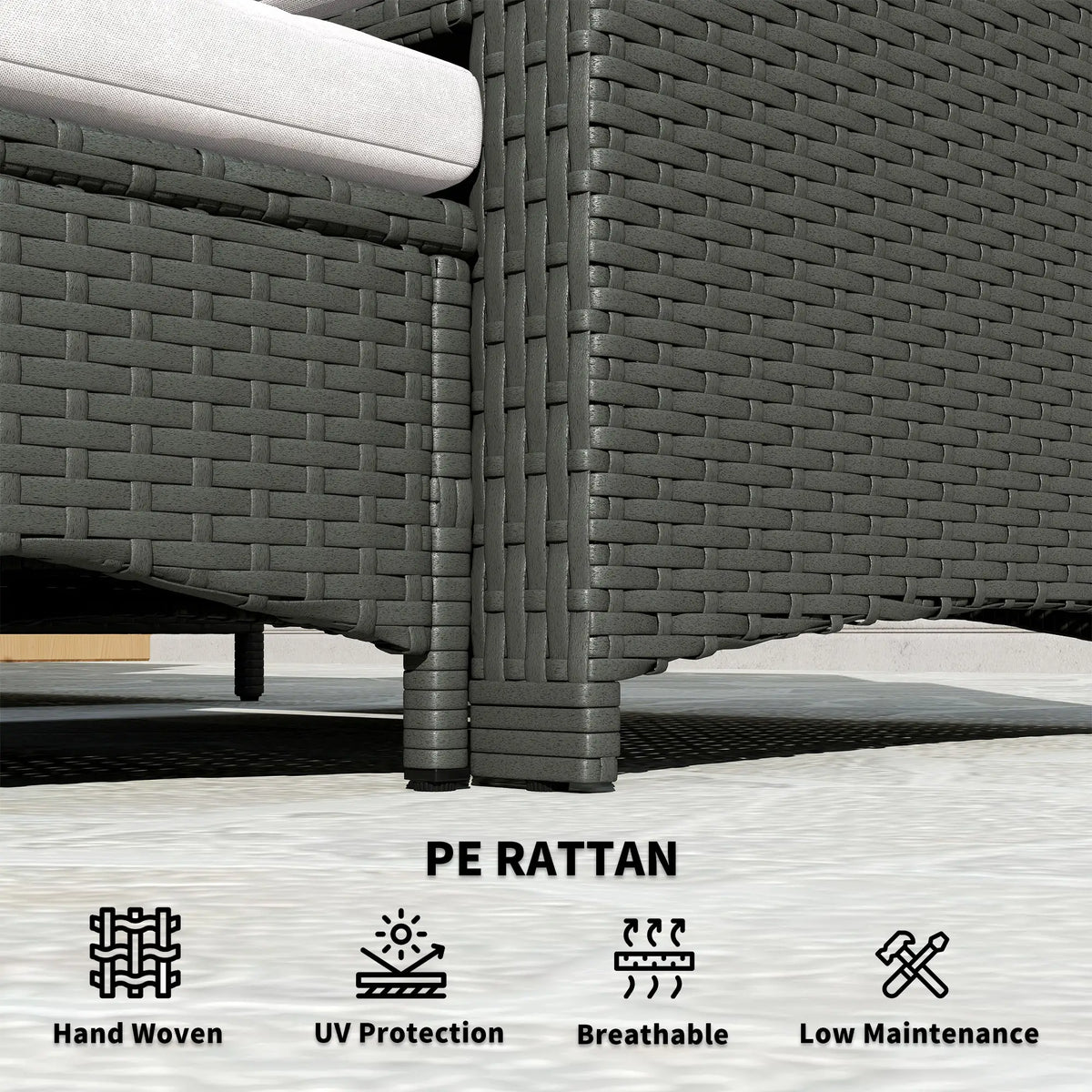 5 Piece Rattan Balcony Set, Wicker Outdoor Furniture, 2-Tier Coffee Table, Ottomans, Cream White, Grey Patio Furniture Sets at Gallery Canada