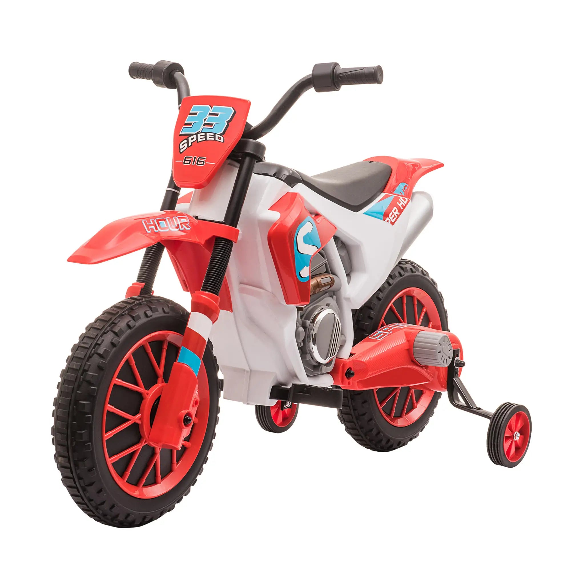Kids Dirt Bike 12V Battery, Training Wheels, Red Electric Motorcycles at Gallery Canada