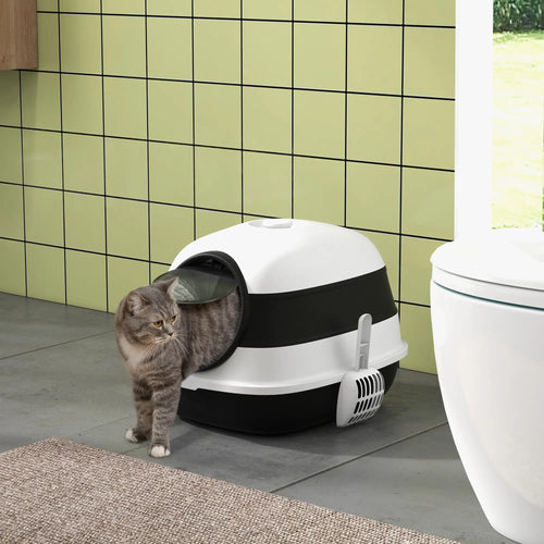Covered Cat Litter Box with Lid, High Sides, Black