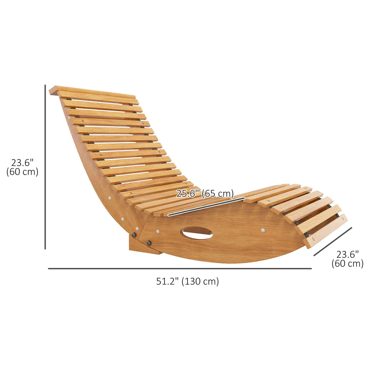 Outdoor Rocking Chair, Wooden Slatted Seat, 51.2" x 23.6" x 23.6", Teak Outdoor Rocking Chairs at Gallery Canada