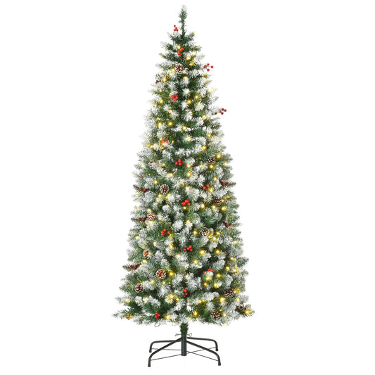 6 ft Pre-Lit Christmas Tree, LED Lights, Pine Cones, Red Berries Pencil Christmas Trees Green, White at Gallery Canada