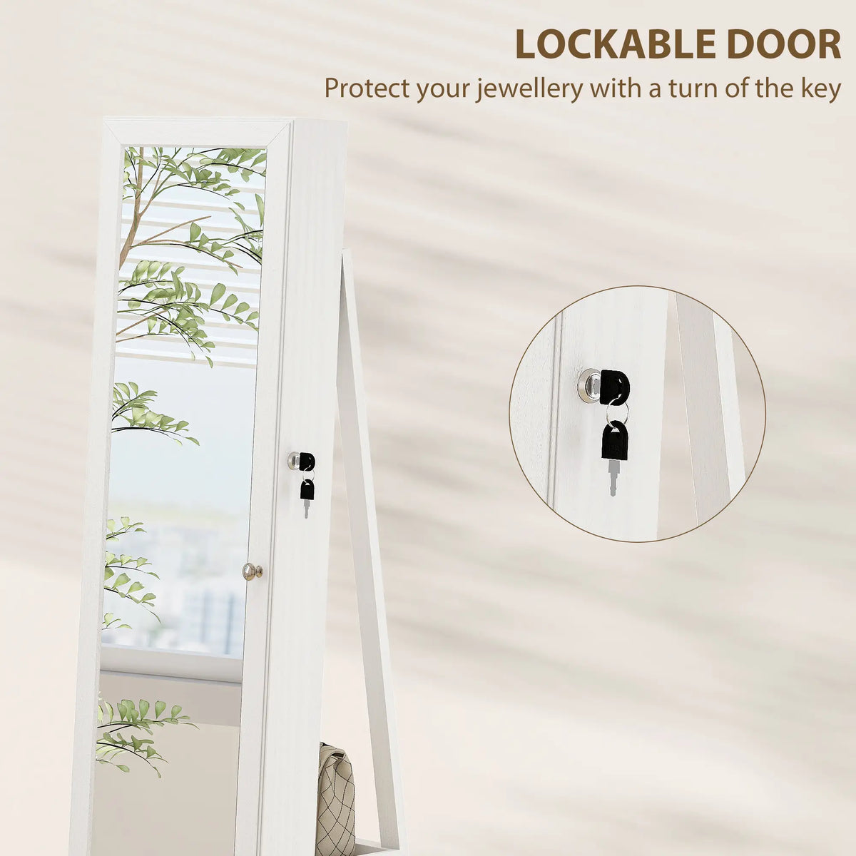 360° Swivel Jewelry Armoire, Lockable Mirror Cabinet, White Jewelry Armoire & Jewellery Mirror Cabinets at Gallery Canada