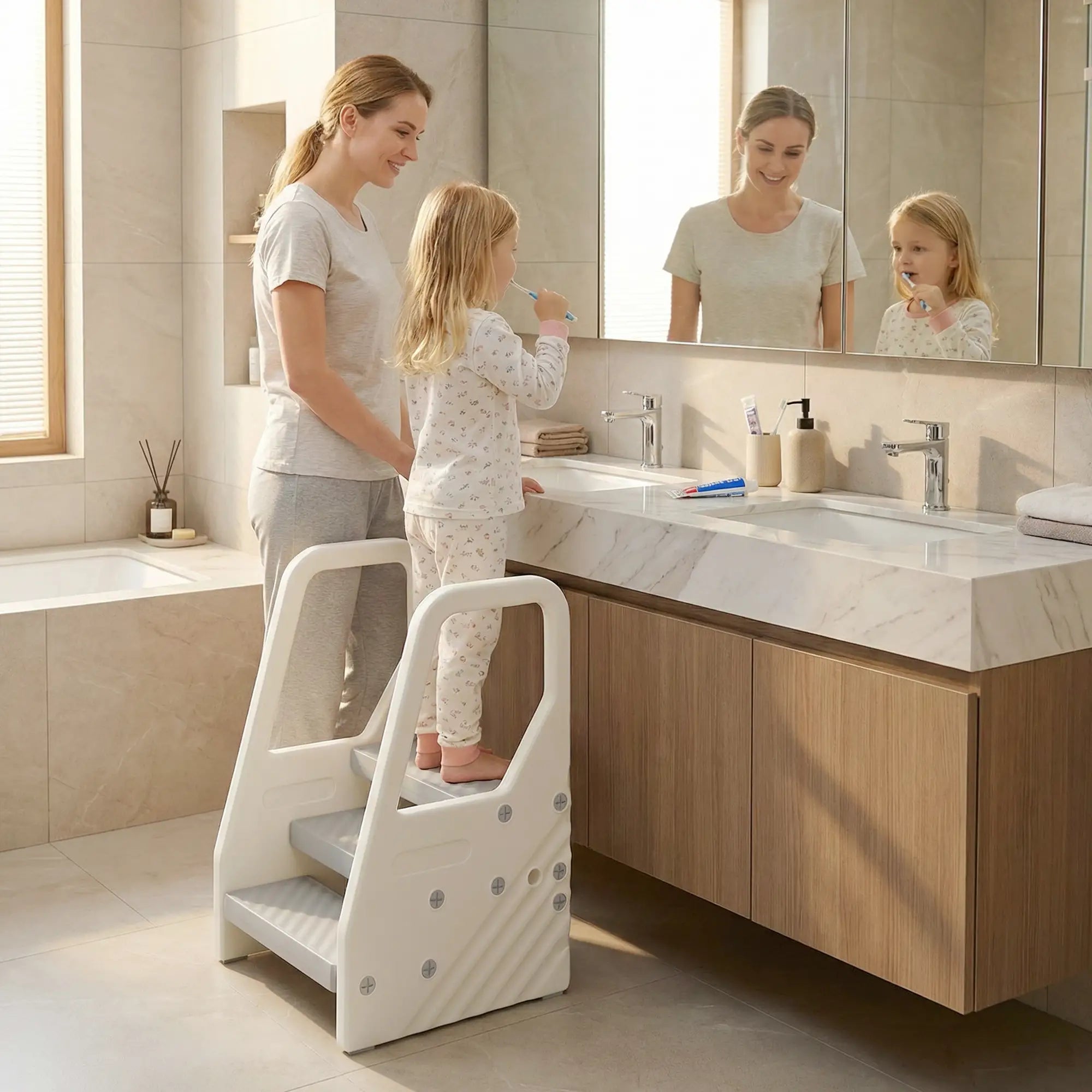 Adjustable Height Toddler Step Stool with Handle, Foot Pads, Grey Toddler & Kids Step Stools at Gallery Canada