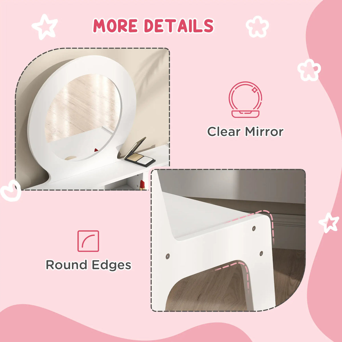 Kids Vanity Set, Makeup Table with Mirror, Stool, Drawers, White Toy Vanity at Gallery Canada
