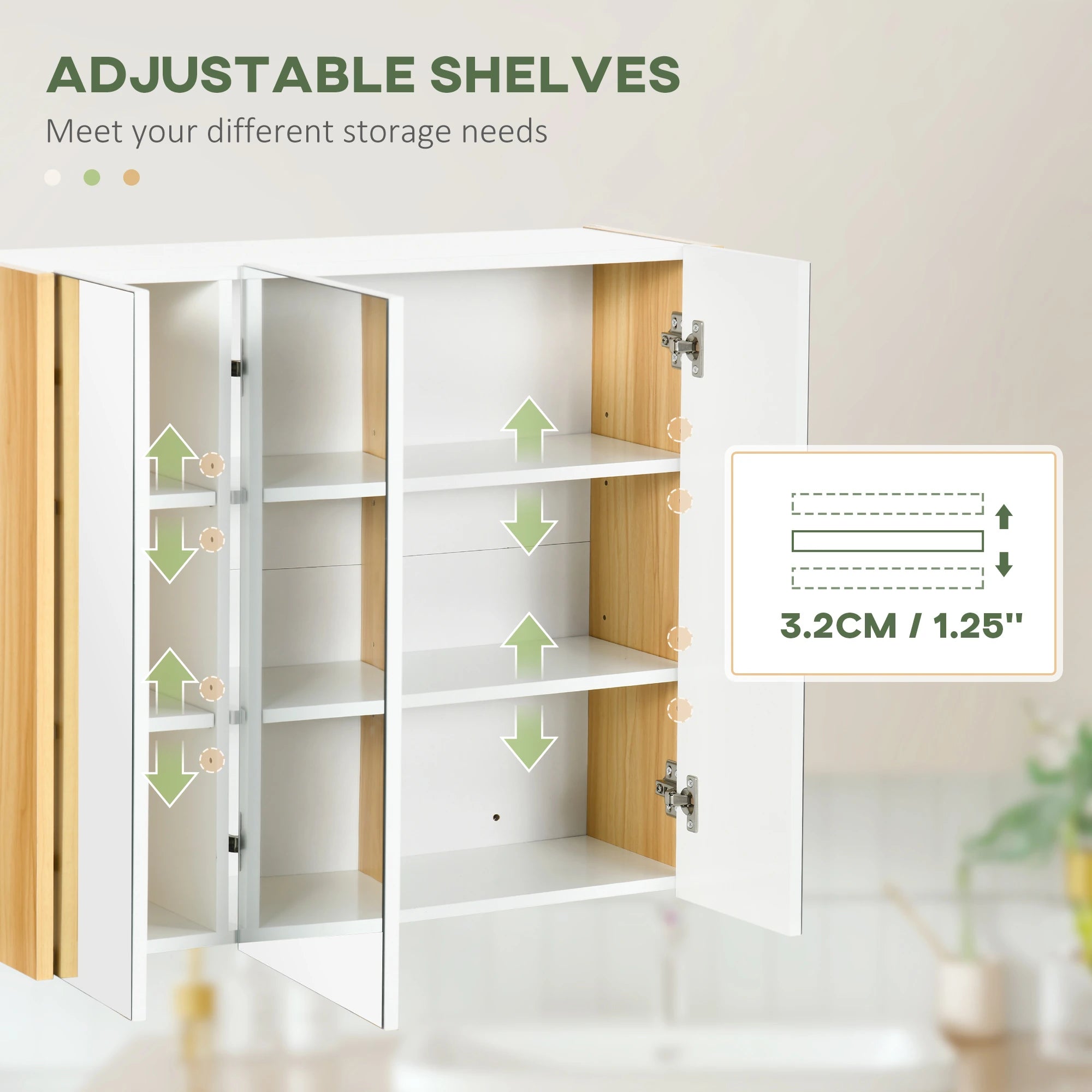 Wall Mounted Medicine Cabinet, Mirror, 3 Doors, Adjustable Shelves, White Mirror Medicine Cabinets at Gallery Canada