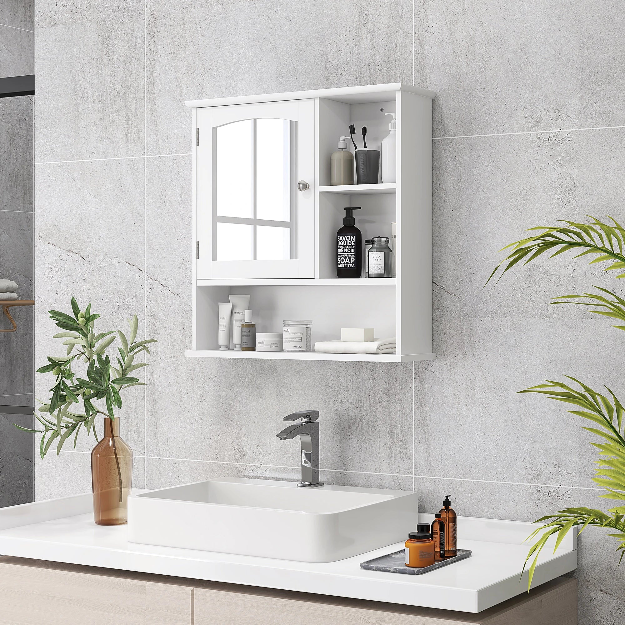 Wall-Mounted Medicine Cabinet, Bathroom Mirror with Shelves, White Mirror Medicine Cabinets at Gallery Canada