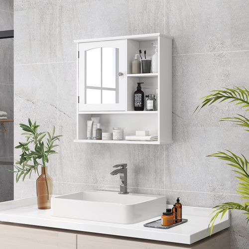 Wall-Mounted Medicine Cabinet, Bathroom Mirror with Shelves, White