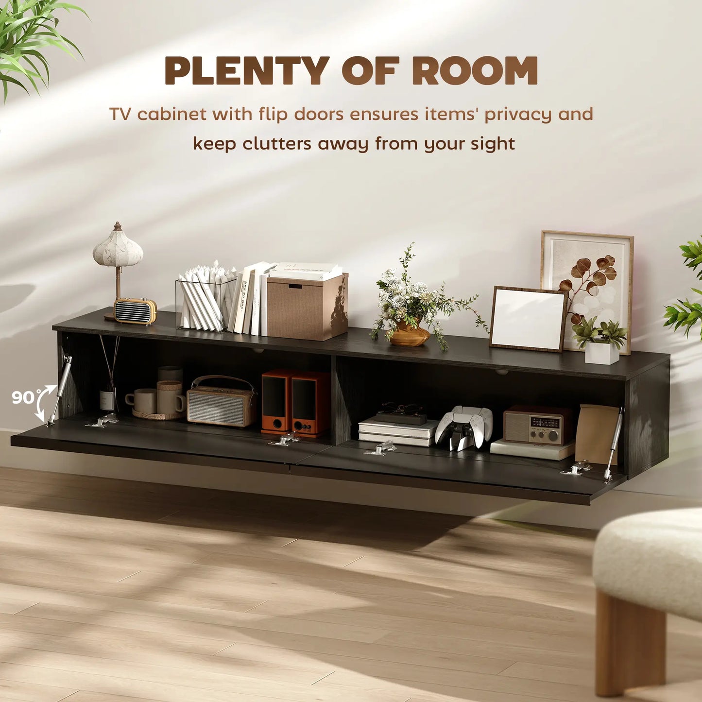Wall Mounted TV Stand, Floating Cabinet With Storage, For TVs Up To 70", Black TV Stands at Gallery Canada