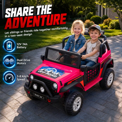 12V 2-Seater Ride on Truck Car, Remote, Suspension, USB, Horn, Pink Electric Toy Cars at Gallery Canada