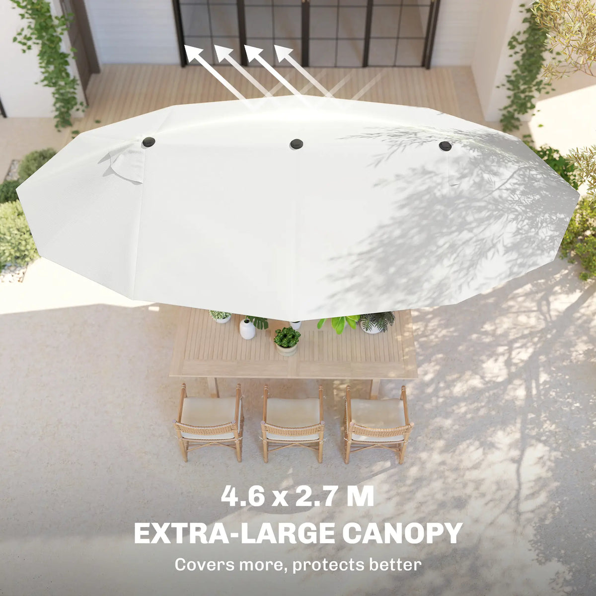 15 Ft Twin Canopy Patio Umbrella, Steel Lift Crank, Beige Sun Umbrellas at Gallery Canada