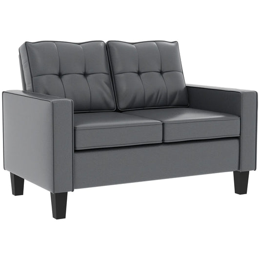 51" PU Leather Loveseat, Upholstered Sofa, Tufted Backrest, Grey 2-Seater Sofas Grey at Gallery Canada