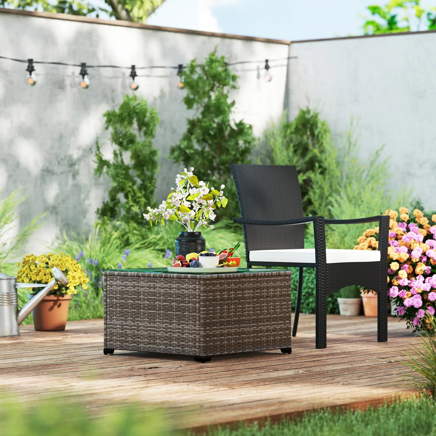 24.4" Patio Wicker Coffee Table, PE Rattan With Tempered Glass Top, Black Patio Side Tables at Gallery Canada