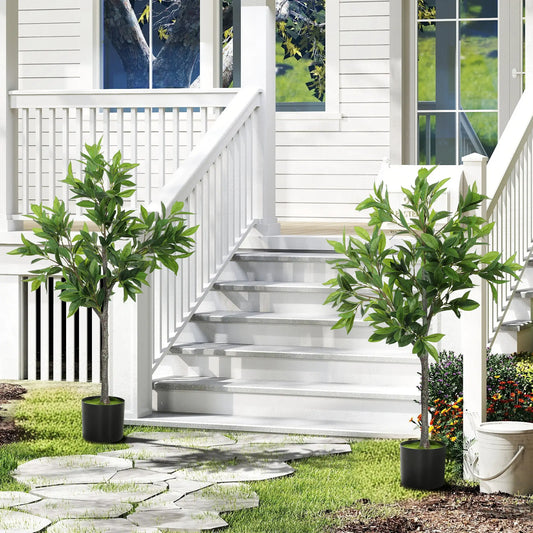 Fake Plants Set of 2, Lifelike Laurel Artificial Trees, 345 PEVA Leaves, Indoor Outdoor Decor, Green Artificial Trees Green at Gallery Canada