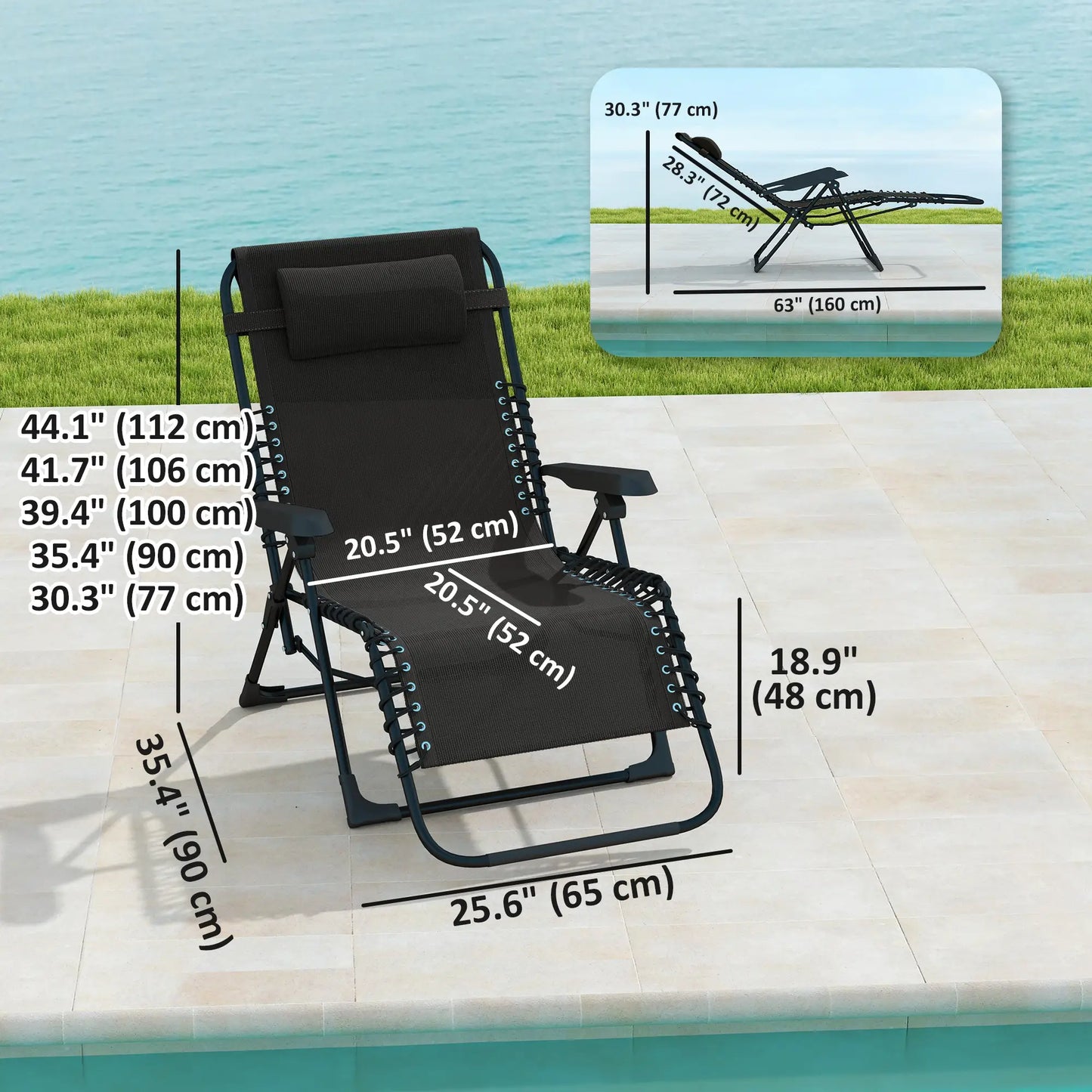 Folding Zero Gravity Chair, 5-Position Adjustable Outdoor Recliner, Black Lounger Chairs at Gallery Canada