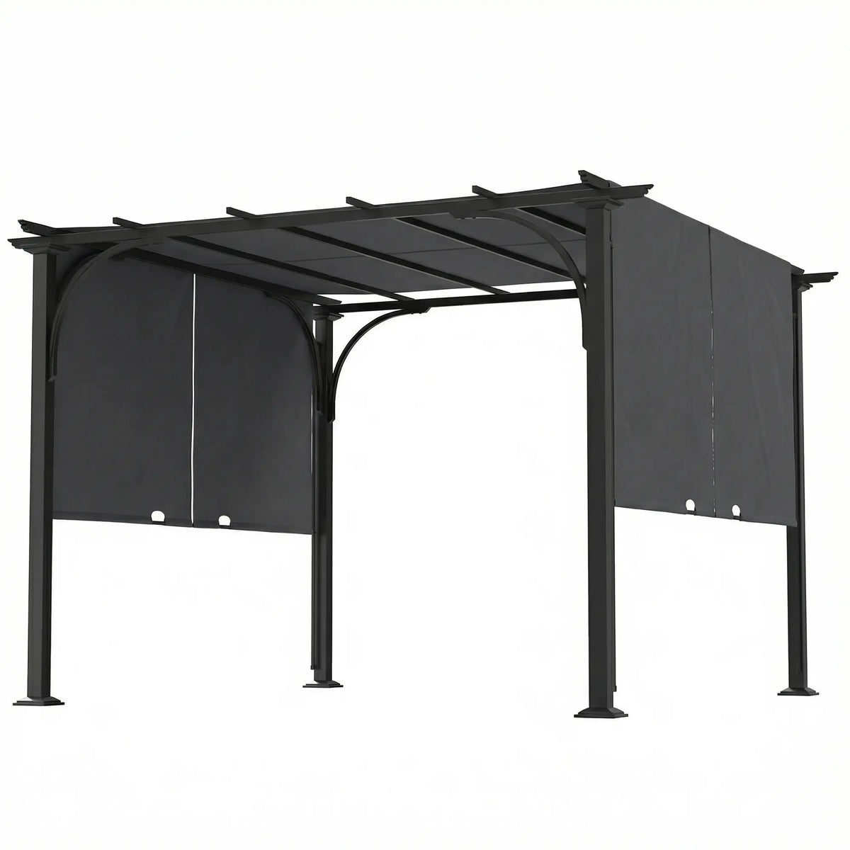 10' x 10' Retractable Pergola Canopy, UPF50+ Outdoor Metal Gazebo, Dark Grey Pergolas Dark Grey, Black at Gallery Canada