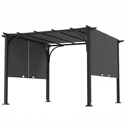 10' x 10' Retractable Pergola Canopy, UPF50+ Outdoor Metal Gazebo, Dark Grey Pergolas Dark Grey, Black at Gallery Canada