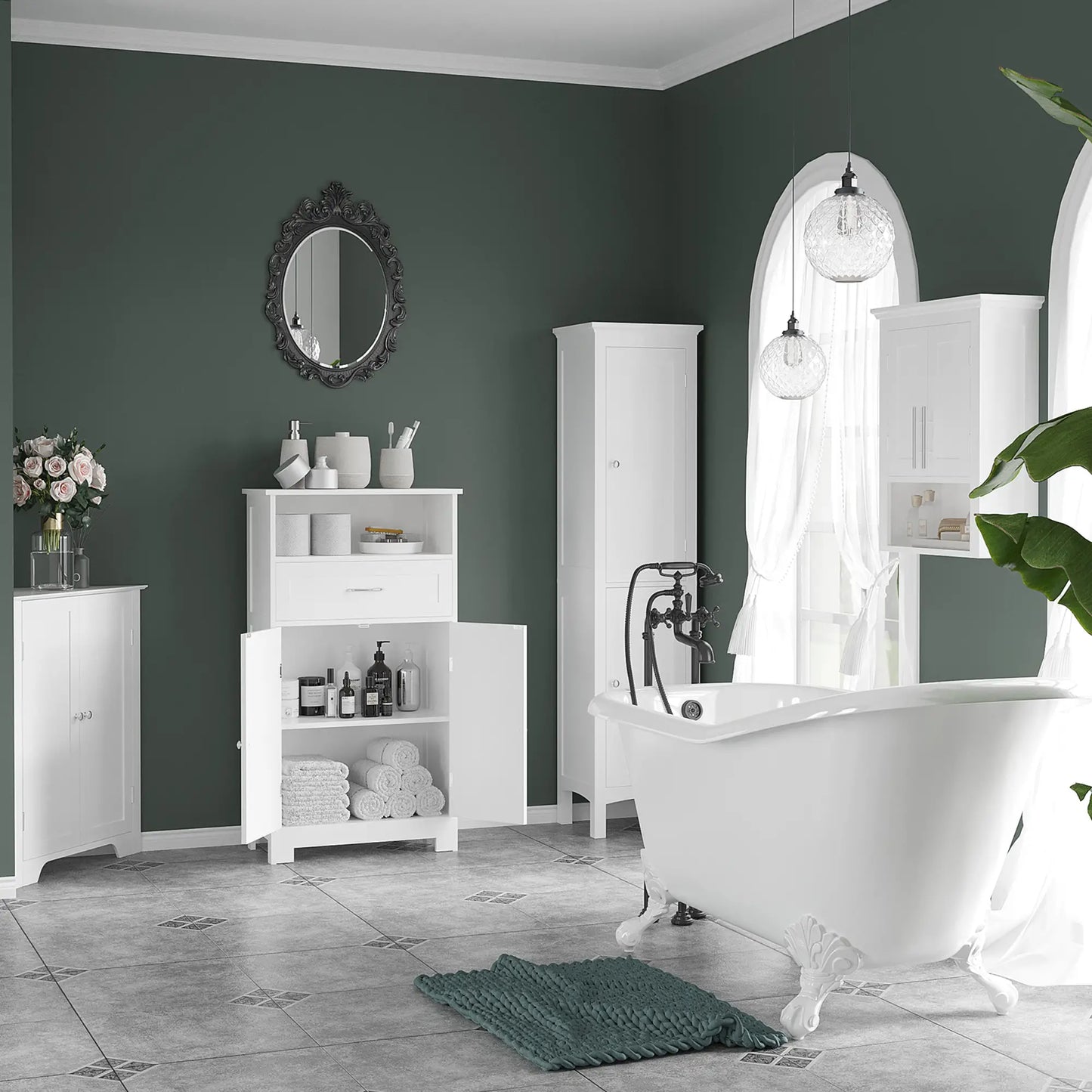 Tall Bathroom Cabinet, Freestanding Storage Organizer, 15" x 13" x 63", White Bathroom Cabinets at Gallery Canada
