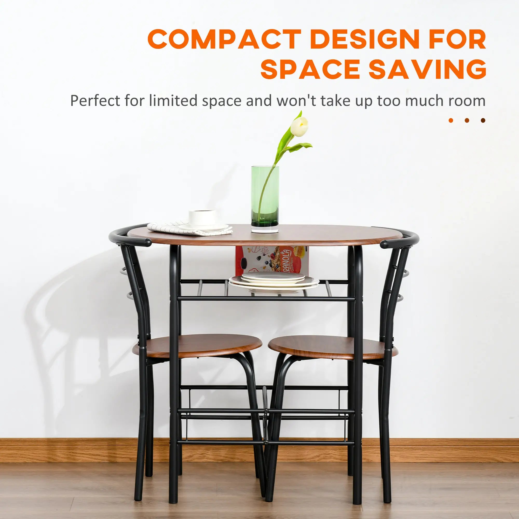 Oval Dining Table Set of 3, Kitchen Table and Chairs with Storage, Natural Bar Sets at Gallery Canada