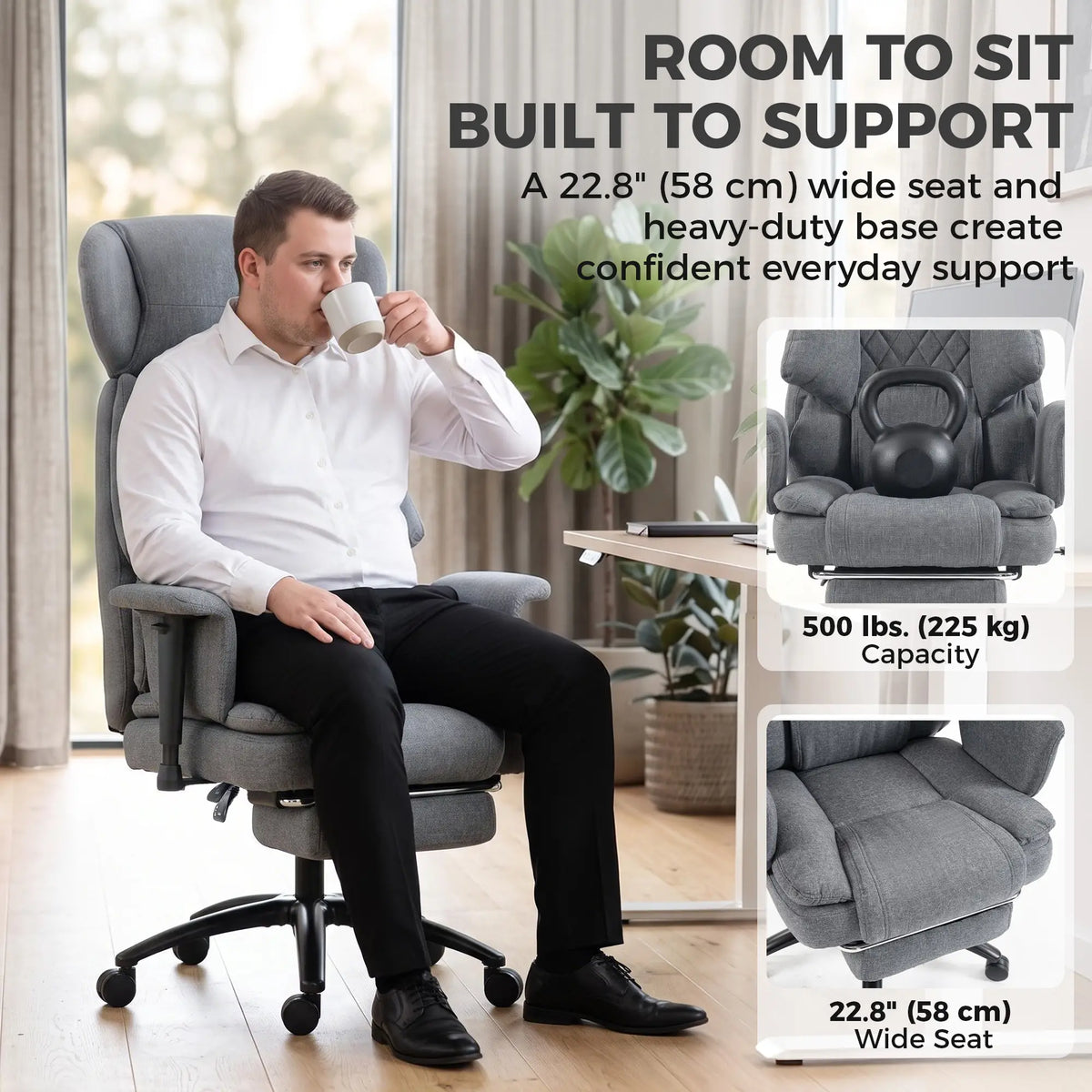 Heavy Duty Office Chair, Footrest, Lumbar Support, Grey Executive & Manager Chairs at Gallery Canada