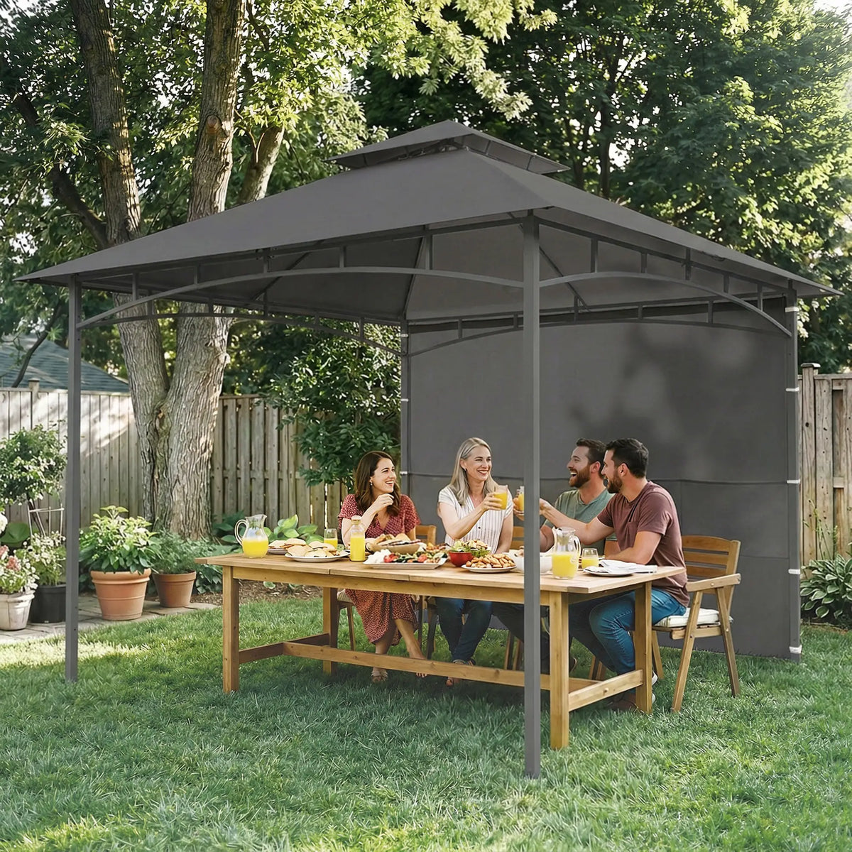 10' x 10' Dark Grey Patio Gazebo, Double Roof Canopy Shelter With Storage, Dark Grey Gazebos at Gallery Canada