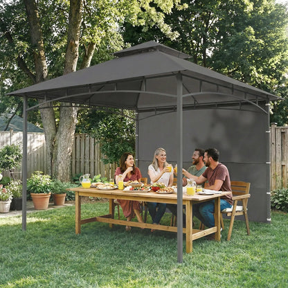 10' x 10' Dark Grey Patio Gazebo, Double Roof Canopy Shelter With Storage, Dark Grey Gazebos at Gallery Canada