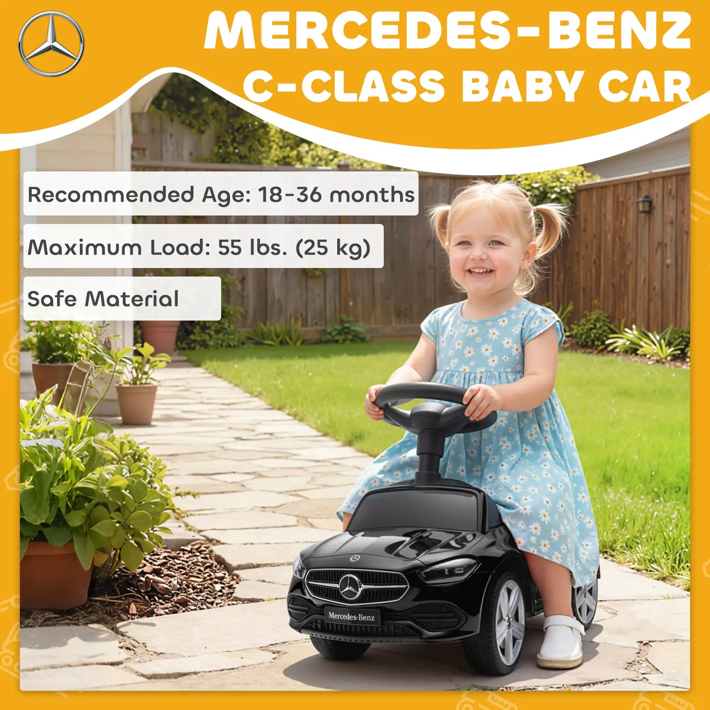 Mercedes-Benz C-Class Kids Ride On Car, 18-36 M, Black Push Cars for Toddlers at Gallery Canada