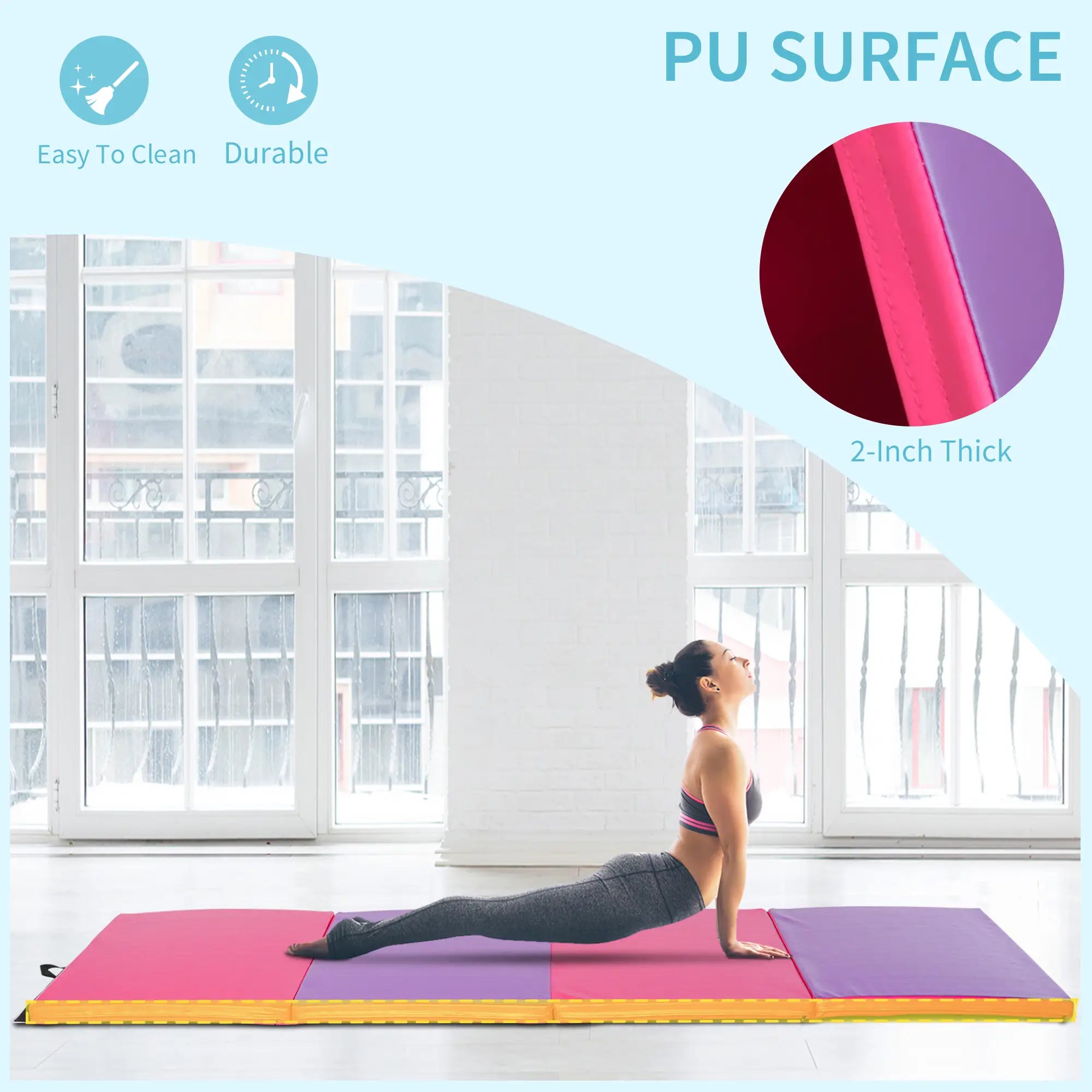 4'x10'x2'' Folding Tumbling Mat, Exercise Mat for Yoga, MMA, Pink and Purple Gymnastics Mats at Gallery Canada
