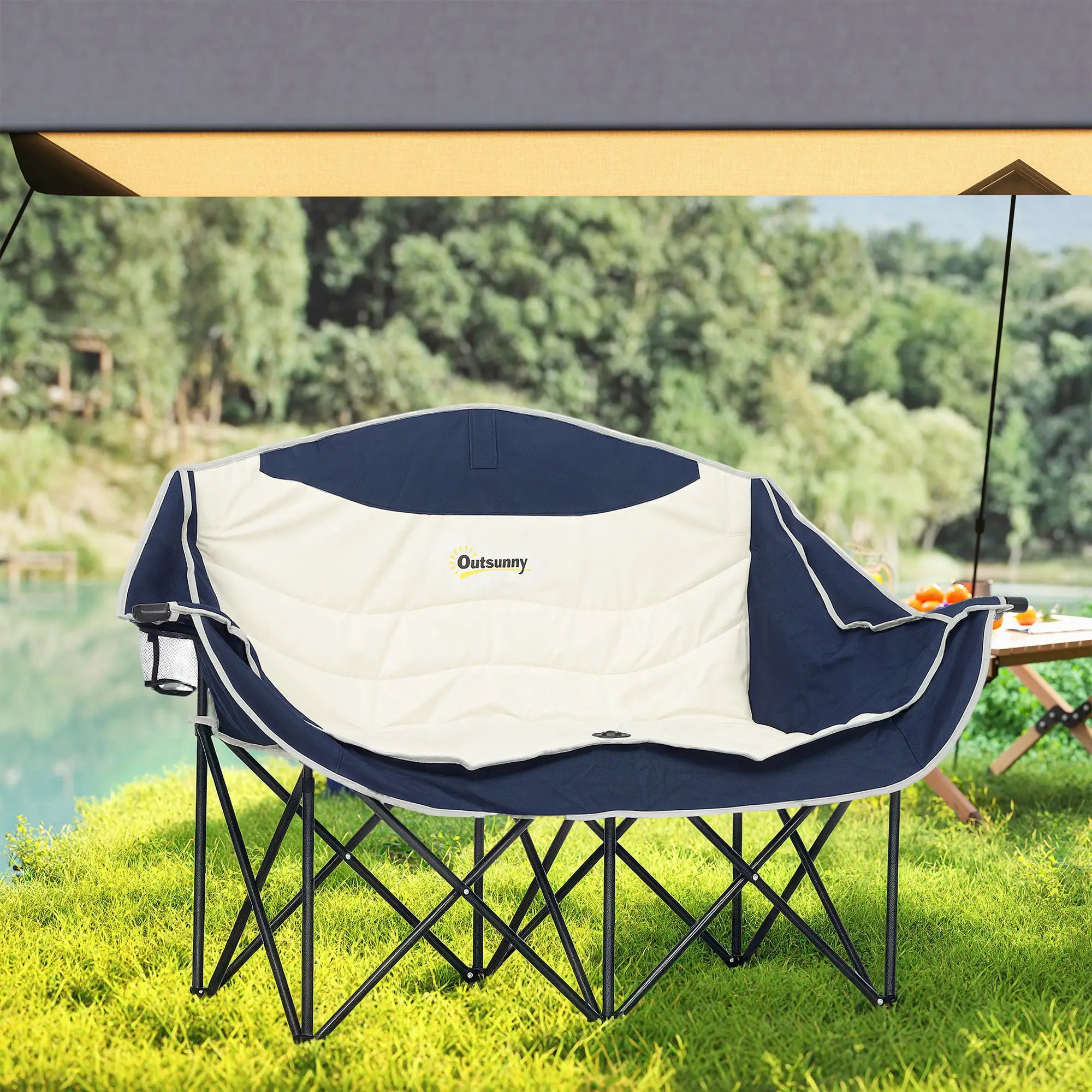 Portable Double Camping Chair, Cup Holders, Carry Bag, 551 lbs, Navy Blue Picnic Tables & Camping Chairs at Gallery Canada