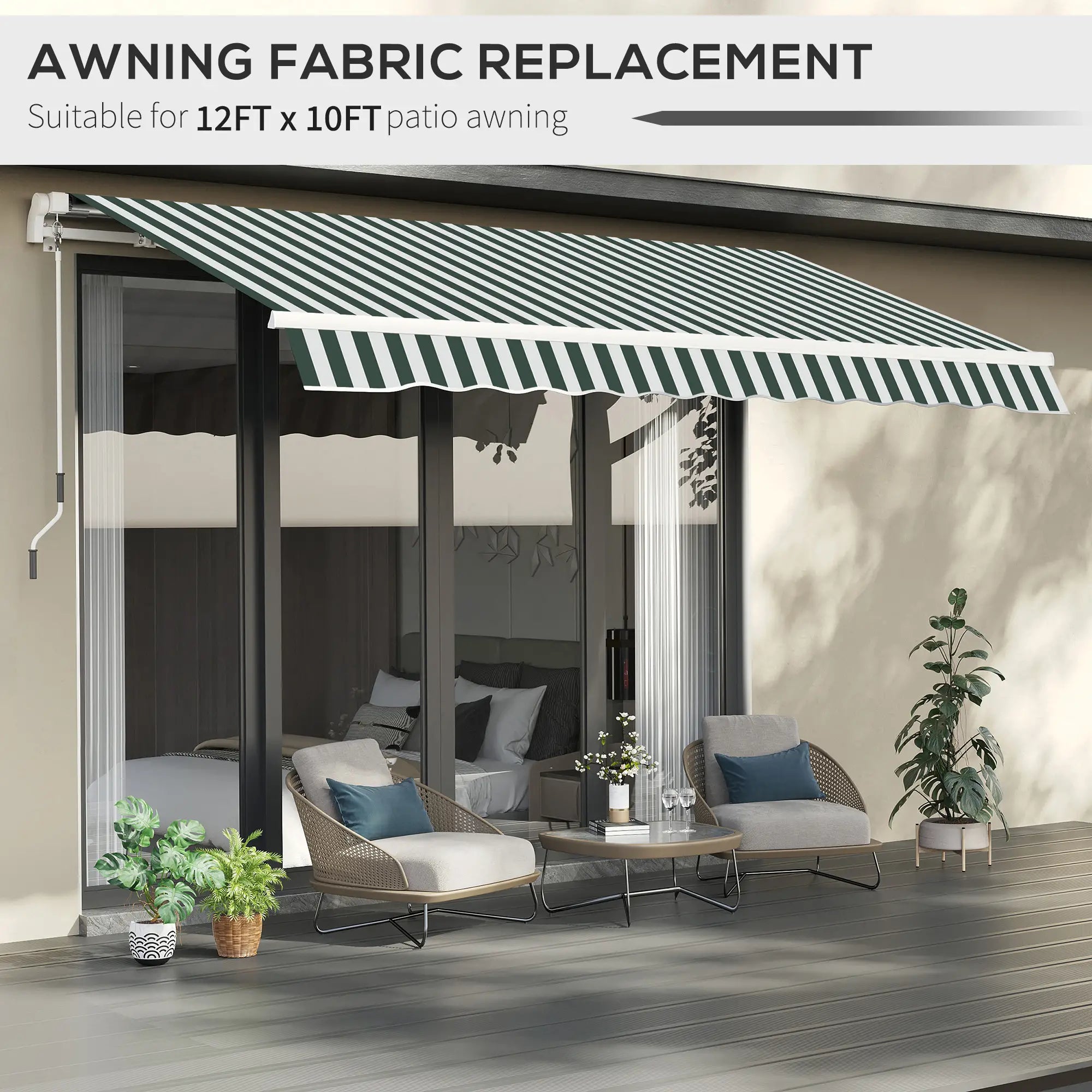 11' X 10' Retractable Awning Fabric Replacement, Uv Protection, Green And White Awning Fabric Replacement at Gallery Canada
