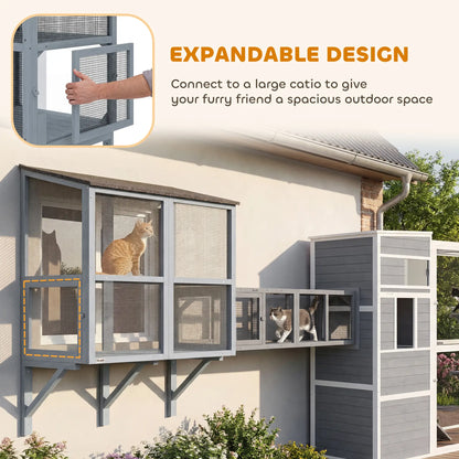 Outdoor Cat Enclosure, Wall-Mounted 2-Level Cat House, Waterproof Roof, 51.2", Grey Outdoor Cat Enclosures at Gallery Canada