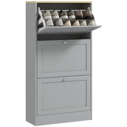 Modern Shoe Storage, 3 Flip Drawers, Adjustable Shelves, 18 Pairs, Grey Shoe Storage Cabinets & Racks Grey at Gallery Canada